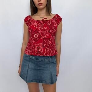 90s Made in USA Forever 21 Red Bandana Print Milkmaid Top